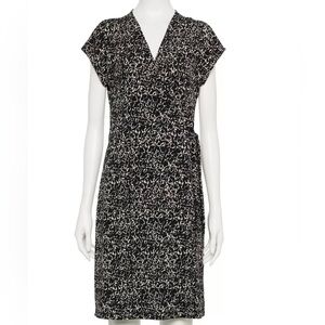 ⭐️Nine West V Neck Dolman Sleeve Wrap Midi Dress Front Tie Sash Blk White Size 1